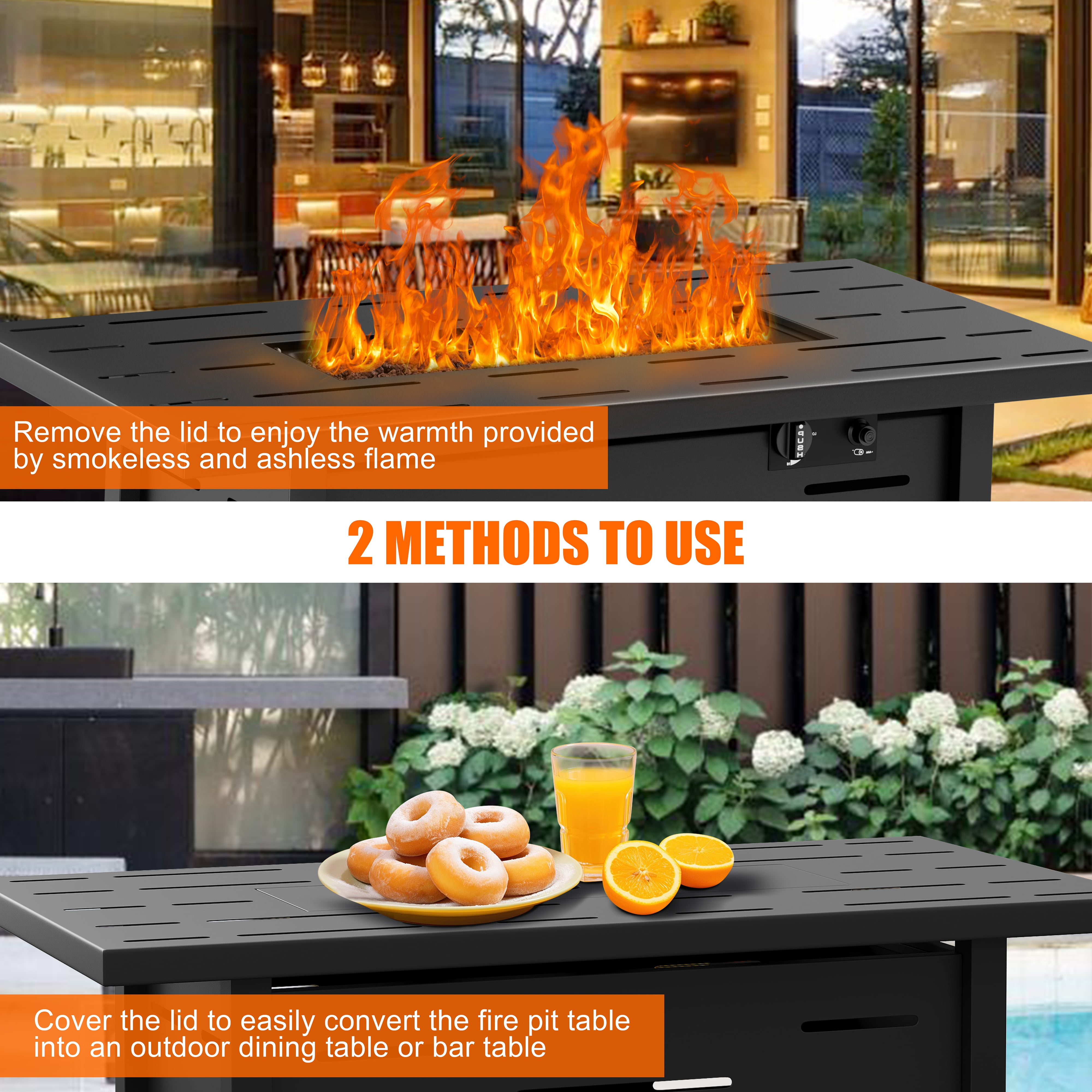 Walsunny 43 inch Gas Fire Pit Table 50,000 BTU Outdoor Rectangular Propane Fire pit Table with Waterproof Cover