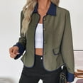 thumbnail image 4 of Karight Women's Cropped Barn Jacket Contrast Collar Zip Up Long Sleeve Snap Button Jackets with Utility Pockets, 4 of 9