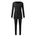 thumbnail image 3 of 2024 Women Two Piece Outfits Set Long Sleeve V Neck Slit Hem Tee Shirt High Waist Pants Tracksuit Dressy Pant Suits for Women Petite Pant Suits for Women Dressy Wedding Women's plus Suits Dressy Pant, 3 of 4