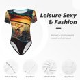 thumbnail image 4 of Bingfone Underwater Treasure Chest Pattern Women's Round Neck Bodysuit, Tight Snap Button Short Sleeve Bodysuit, Suitable for Party, Sports, Daily Wear-X-Large, 4 of 7