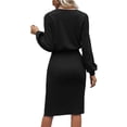 thumbnail image 3 of Vestido Color Sólido Cintura Apretando Lado Dividido Mangas De Linterna Casual Cómodo Transpirable Vestido De Mujer Negro S, 3 of 5