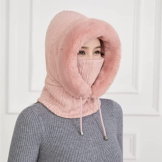 Bonnet de cagoule en tricot pour femme, bonnet d'hiver avec