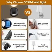 Rechargeable Wall Sconces Set of 2, Dimmable with 3 Color Temps & 360°Rotation, LED Wall Lamp with Remote, Easy Cordless Light for Living Room Picture Bedside Reading