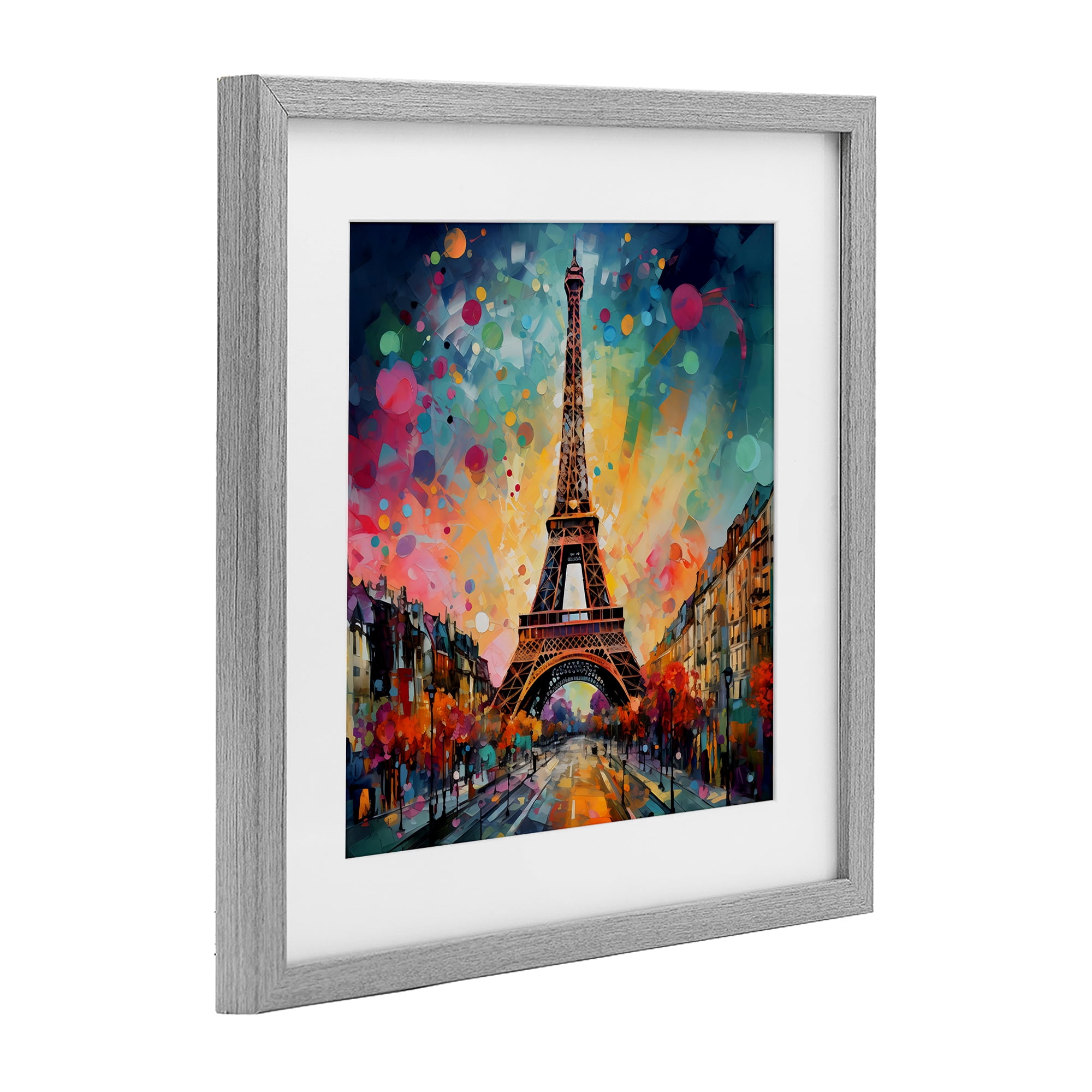 Stupell Industries Eiffel Tower with Vibrant Dots Gray Framed Print Under Glass, design by Creative Studio