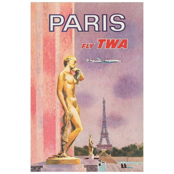Trans World Airlines - Fly TWA - Paris - 1950s - Vintage Travel Poster (8x12Inches-US/CANOnly)