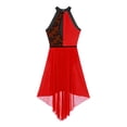 thumbnail image 6 of Alvivi Women's Modern Lyrical Dance Dress Sleeveless Floral Lace Leotard Sheer Tulle Flowy Skirt Red&Black XXL, 6 of 7