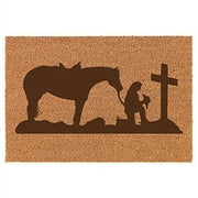 Coir Door Mat Entry Doormat Cowgirl Praying Cross Horse