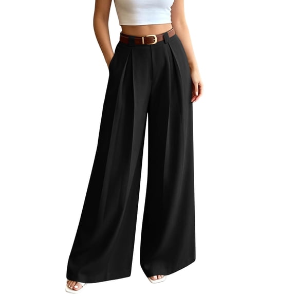 CHGBMOK Womens Wide Leg Trousers Elastic High Waisted Dress Pants Pleated Slacks Flowy Business Work Palazzo Pants