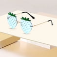 thumbnail image 3 of AJGRHE Strawberry Shape Sunglasses Retro Trendy Fun Sunglasses for Women Men Christmas Decorations Party Favor Mint Green, 3 of 4