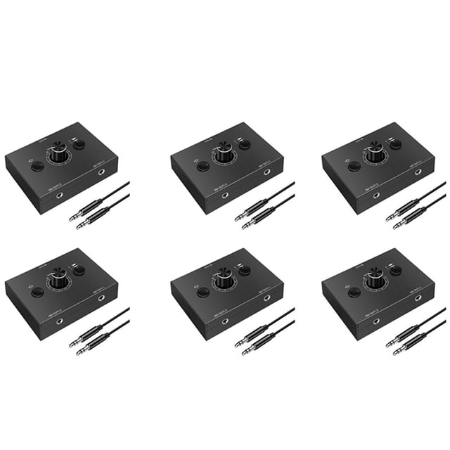 6 Pcs 3.5mm Audio Switcher, 2 Input 1 Output/1 Input 2 Output Splitter Switcher, Audio Switcher Box, One-Key Mute Button,6 * 3.5mm Audio Switch Switcher 6 * 3.5mm Audio Cable,black