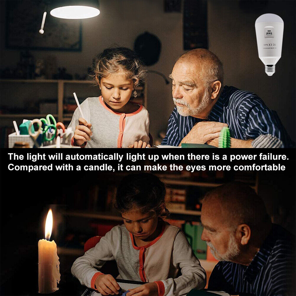 Emergency LED Light Rechargeable Tent Lamp Hiking Backpacking Night E27 Bulb Portable Cordless Hanging Lantern Lighting