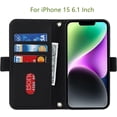 thumbnail image 6 of Crossbody Wallet for iPhone 15 Case with Adjustable Lanyard Strap Credit Card Holder 6.1",PU Leather Handbag Purse Kickstand Make Up Mirror Cover Case for Men Women Girl,Black, 6 of 7