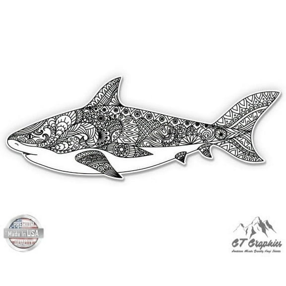 Shark Black and White - 3" Vinyl Sticker - For Car Laptop I-Pad Phone Helmet Hard Hat - Waterproof Decal