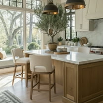 Guyou Linen Bar Stools Set of 2, 26" Modern Counter Height Barstools, Farmhouse Wooden Kitchen Island Chairs with Open Back for Restaurant Kitchen Bar, Beige