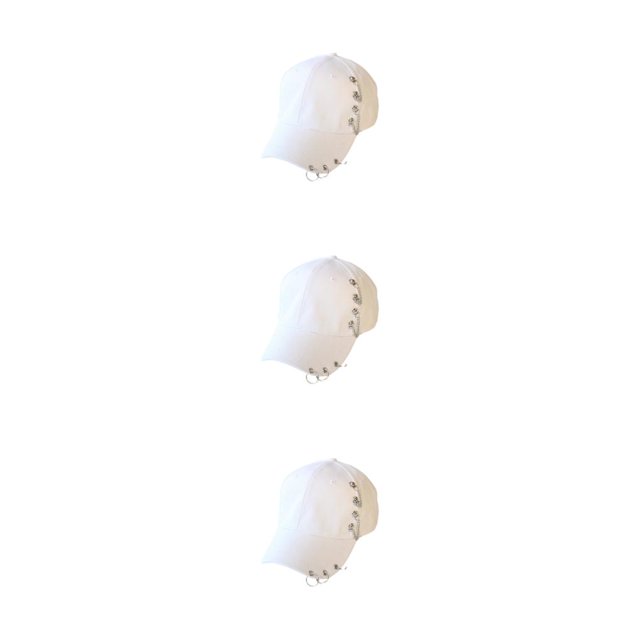 Thinsony Hip Hop Baseball Cap With Ring Decor For Stylish Look Cotton Ring Baseball Hat Fits All Head Shape Comfortable Chain White 3Set