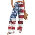 thumbnail image 2 of Mlqidk American Flag Pants for Women High Waist Patriotic Gauze Pants Casual Cotton Linen 4th Of July Trousers Wide Leg Usa Flag Print Pants with Pocket Light Blue 2XL, 2 of 5