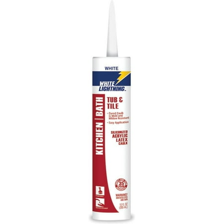 White Lightning 02510 Tub and Tile Adhesive Caulk, 10 oz, Cartridge, White, Liquid