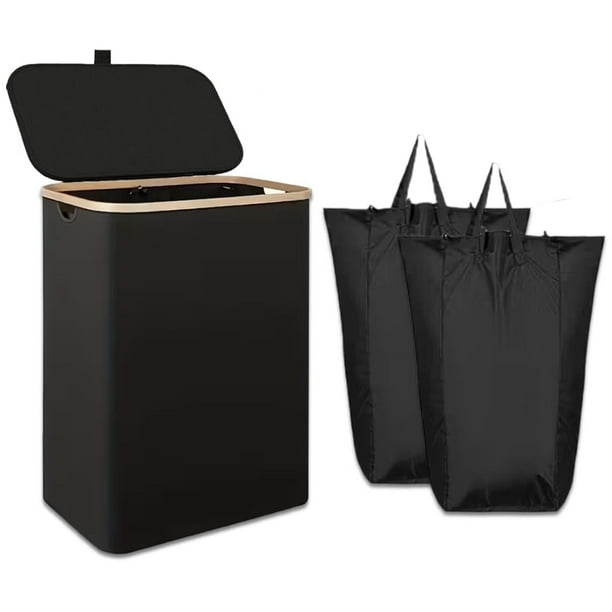 Cesto para Ropa Sucia, 150L Cesta de Lavandería Dividida Plegable de Gran Capacidad con 2 Bolsa Extraíble Tapa para Lavar, Para Baños Sala de Estar, Dormitorio y Lavandería, Negro