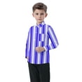 thumbnail image 4 of Oxford Dress Shirts for Boys Striped Long Sleeve Collared Button Up Shirt with Chest Pocket School Uniform (5-6 Years, Purple), 4 of 7