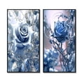 thumbnail image 2 of Designart "Morning Light Gilded Blue Rose III" Rose Framed Wall Art Set Of 2 - Traditional Blue Framed Canvas Set For Living Room Decor, 2 of 6