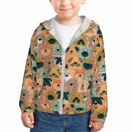 

Junzan Colorful Dogs for Kids Sun Protection Hoodie Boys Rash Guard with UPF 50+ Sun Protection Summer Jacket Long Sleeve Fishing Hiking Sun Shirt-3 Years