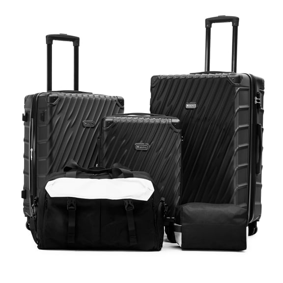 Rosamo 5-Piece Hardshell Expandable Luggage Set,Lightweight Luggage with TSA Lock Swivel Wheels and Sport Tote Bag,Black