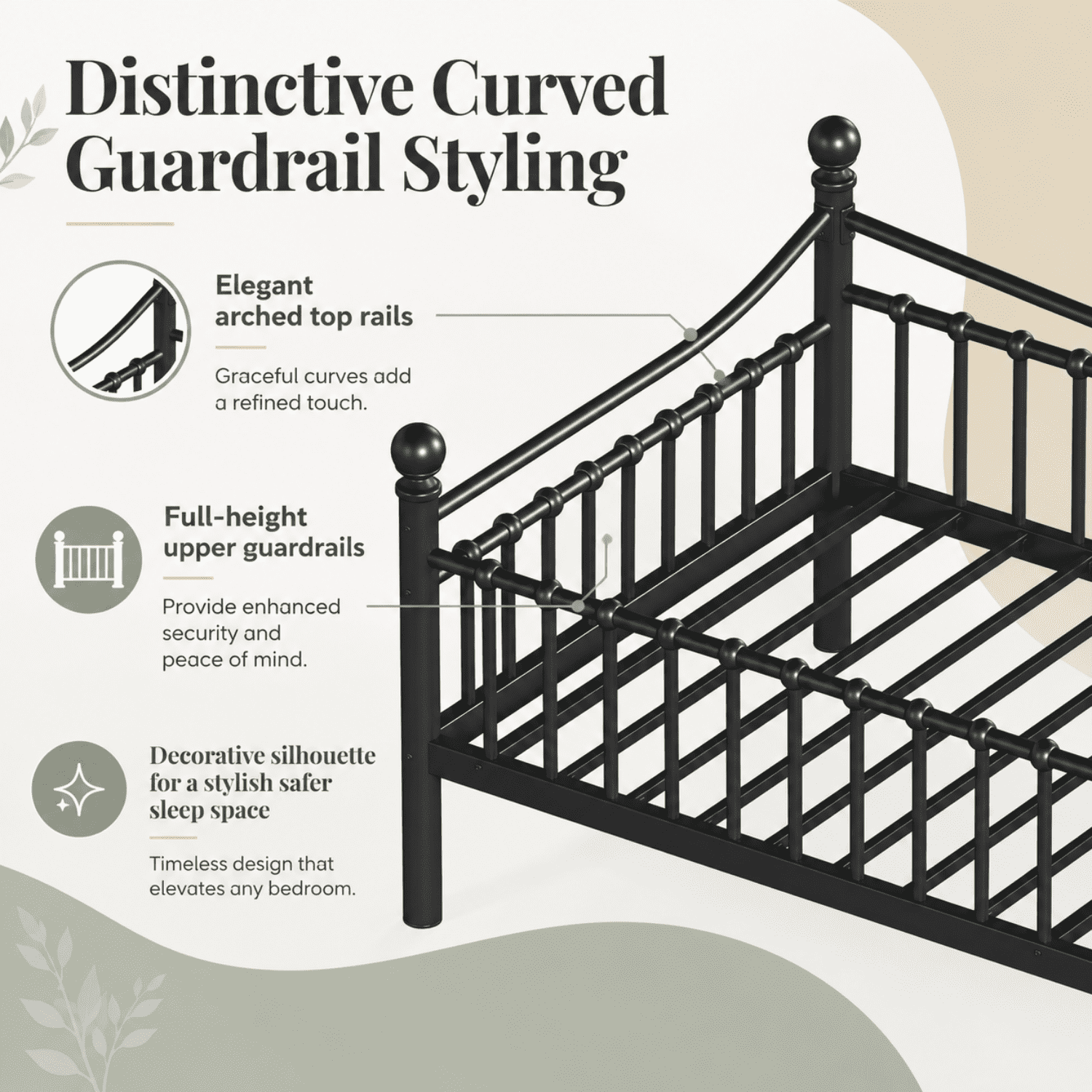 Miniyam Twin XL over Twin XL Metal Bunk Bed Frame with Curved Guardrails and Ladder, Space Saving Design, Black