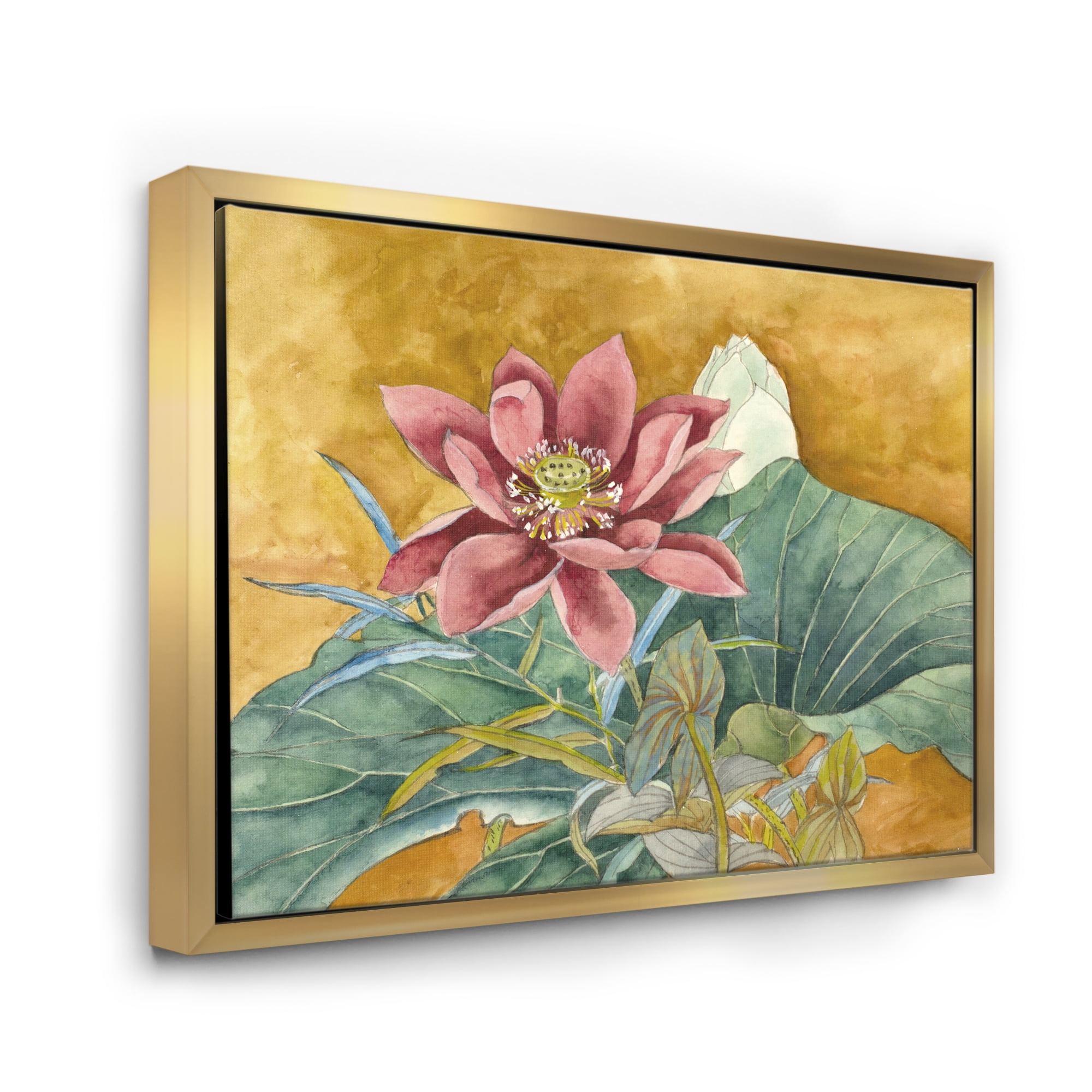Designart 'Ancient Impression of Pink Lotus' Traditional Framed Canvas Wall Art Print