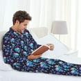 thumbnail image 6 of Fotbe Skull Flower Blue Pattern Long Sleeve Pajama Set for Men,Sleepwear Set,2-piece Loungewear Set,Soft PJs Comfy Nightwear with Pockets-XX-Large, 6 of 7
