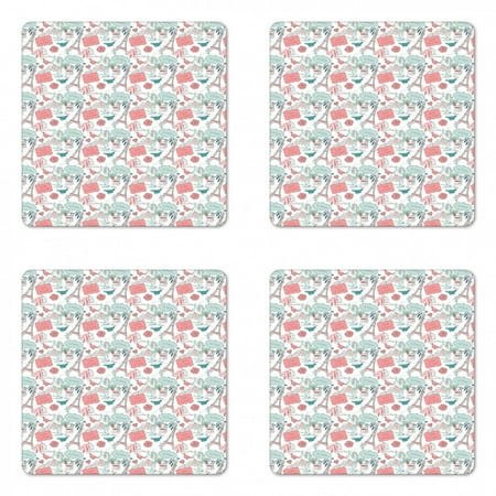 

Eiffel Tower Coaster Set of 4 Bonjour Paris Love Typography with French Elements Square Hardboard Gloss Coasters Standard Size Cadet Blue Coral by Ambesonne