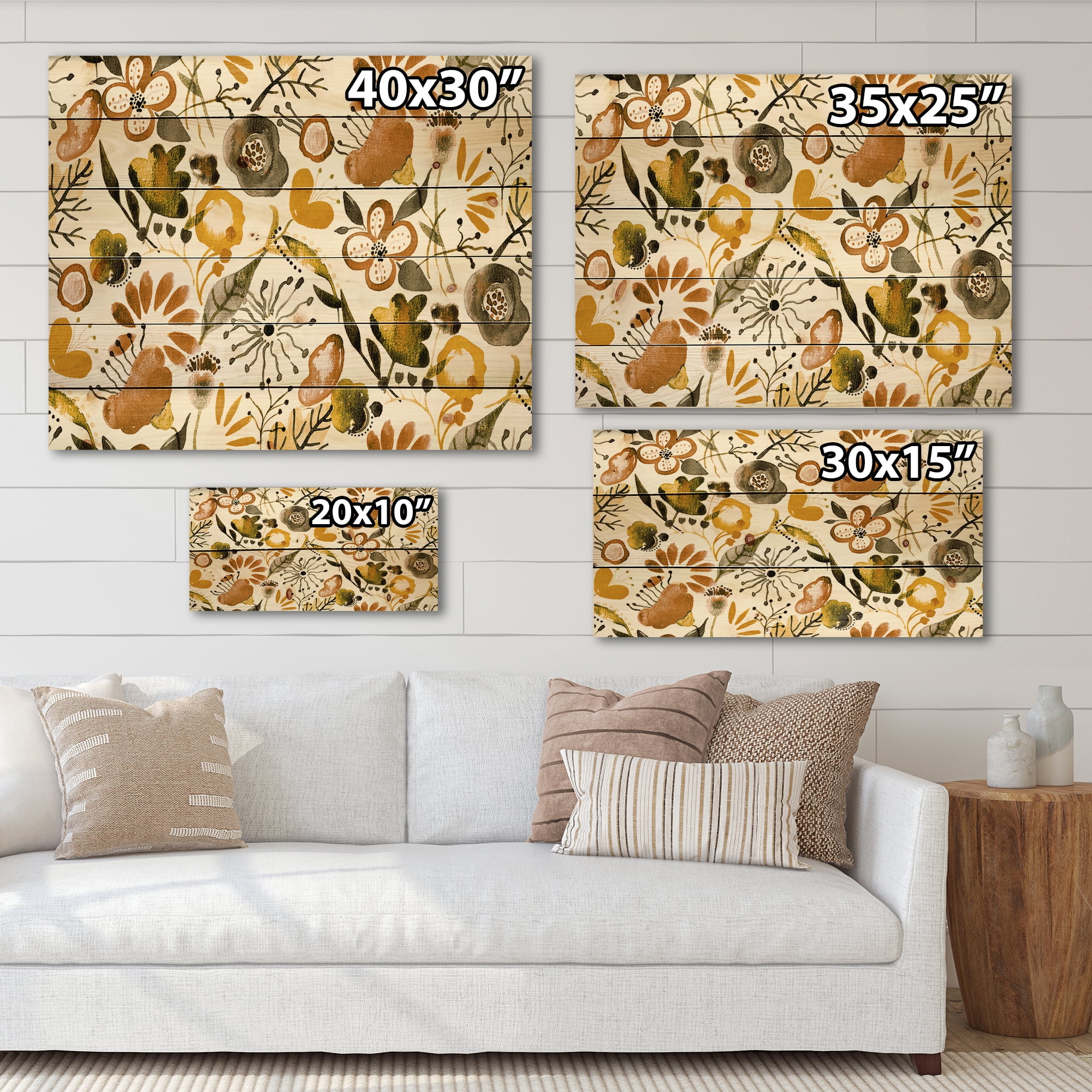 Designart 'Vital Abundance Of Wildflowers I' Modern Print on Natural Pine Wood