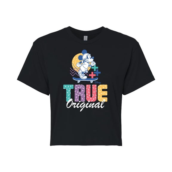 Disney - Mickey & Friends - Mickey Skateboarding - True Original - Pastel Colors - Juniors Cropped Cotton Blend T-Shirt