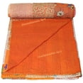 thumbnail image 4 of Indian Vintage Art Cotton, Silk Mix Kantha Quilt , Patchwork Handwoven Kantha Quilt , Bedspread , Throw Blanket Size (Queen Size - 90" x 108"), 4 of 5