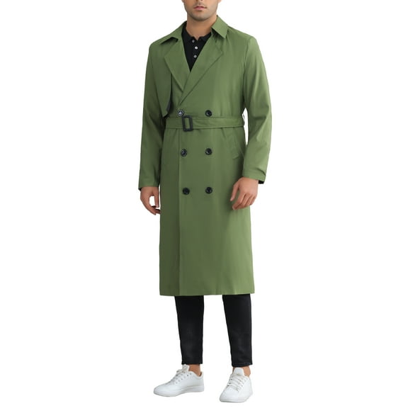 INSPIRE CHIC Classic Trench Coat for Men's Double Breasted Long Winter Overcoat with Belt
