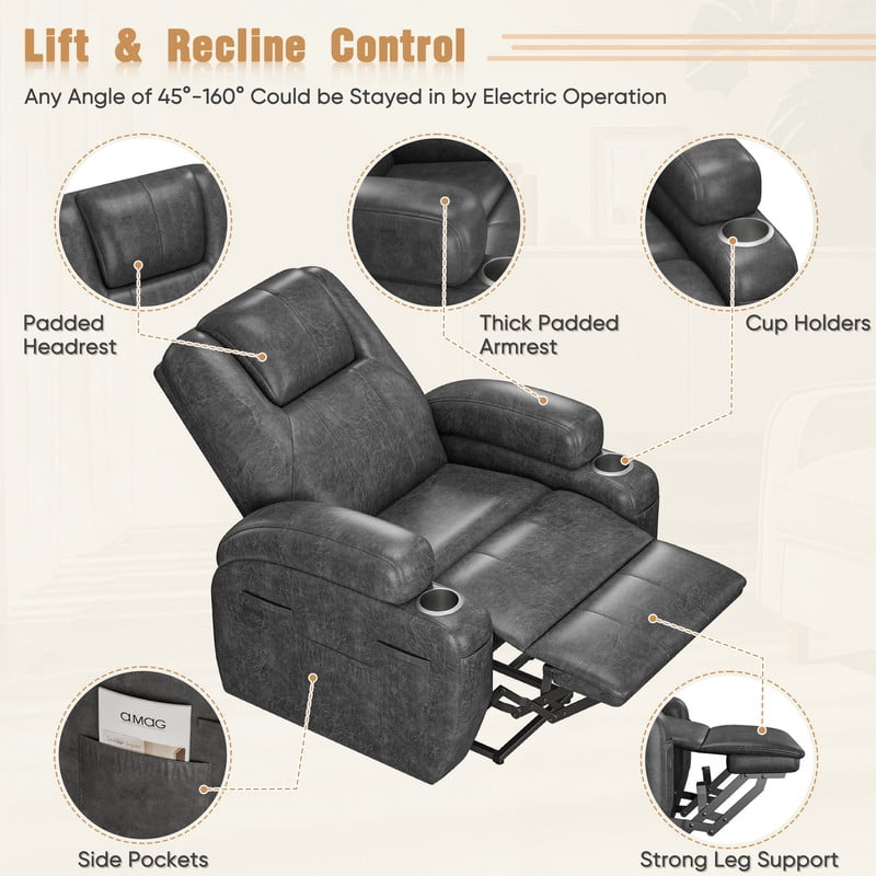 Homall Power Lift Recliner Chair Massage Designed Leathaire Fabric Single Sofa Specifically for Nursing,Black