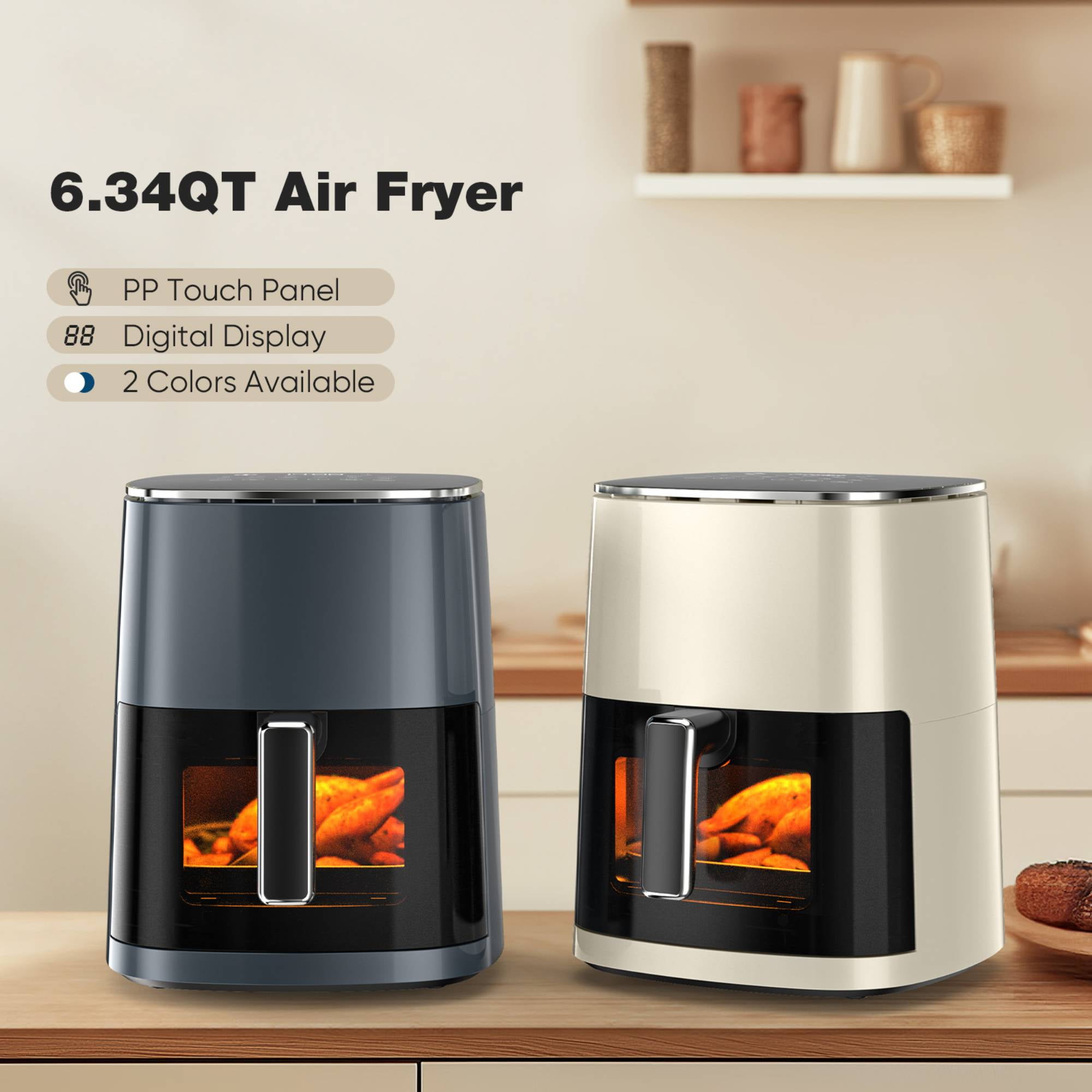 Air Fryer 6 Quart 12-in-1 Digital Airfryer with Clear Window, Roast, Reheat, Dehydrate, Bake 400F Precise Heat, with Nonstick & Dishwasher Safe Basket, Grey
