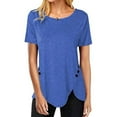 thumbnail image 4 of Giftesty Womens Plus Size Women Plus Size Button Solid Round Neck Short Sleeve Irregular T-shirt Blouse Tops, 4 of 6