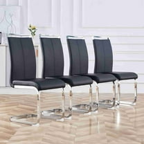 Sudica Set of 4 Modern Dining Chairs, PU Leather, High Back, Metal Legs, Black