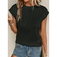 thumbnail image 3 of MOSHU Textured Womens Tops Casual Crewneck Basic Tee Shirts Cap Sleeve Summer Blouses, 3 of 9