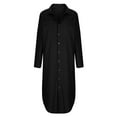 thumbnail image 3 of Wdfiry Plus Size Dress for Women Cotton Linen Lapel Button Down Side Slit T-shirt Dress Solid Color Loose Long Sleeve Dresses with Pocket, 3 of 5