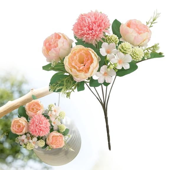ERTZAE Artificial Peony Flowers Small Bouquet,Beige,Faux Floral Arrangement for Indoor Decor Dining Table Centerpiece,Faux Peony Bouquet,Full Bloom Heads,Bendable Stems,for DIY Wreaths Wedding Decor
