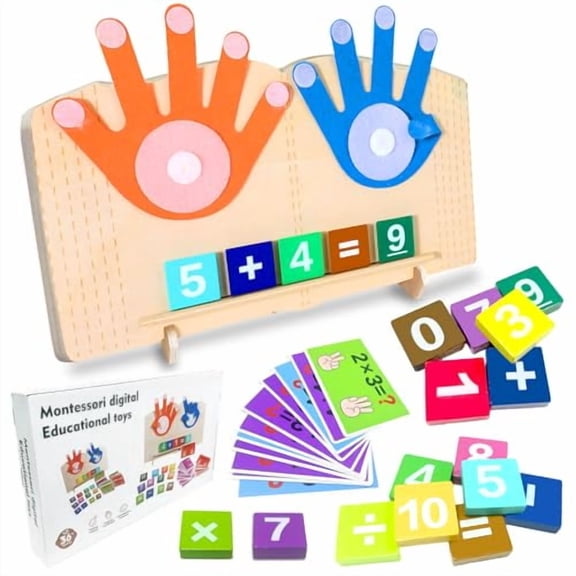 Finger Counting Math Toy,Montessori Math Counting Toys with Number Blocks and Arithmetic Card,Preschool Early Educational Learning Toys,for Toddler Kids 3 