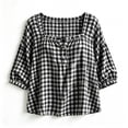 thumbnail image 4 of Guluxicc Women's Plaid Blosures Plus Size Loose Scoop Neck Short Bubble Sleeve Tops for Everyday Wear Spring Summer Casual Outfits, 4 of 4