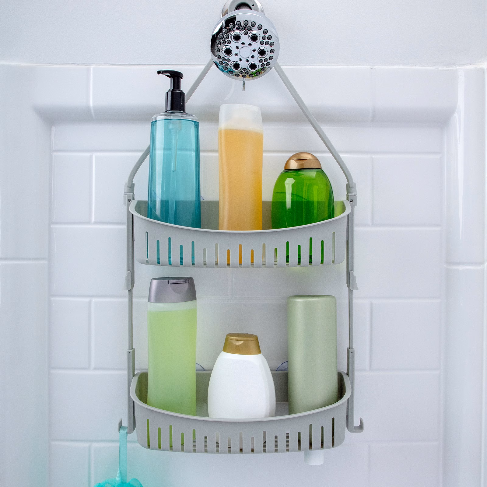 Gray, variant on SlipX Solutions Height Adjustable Plastic Shower Caddy, Hangs Almost Anywhere, No Tools, White