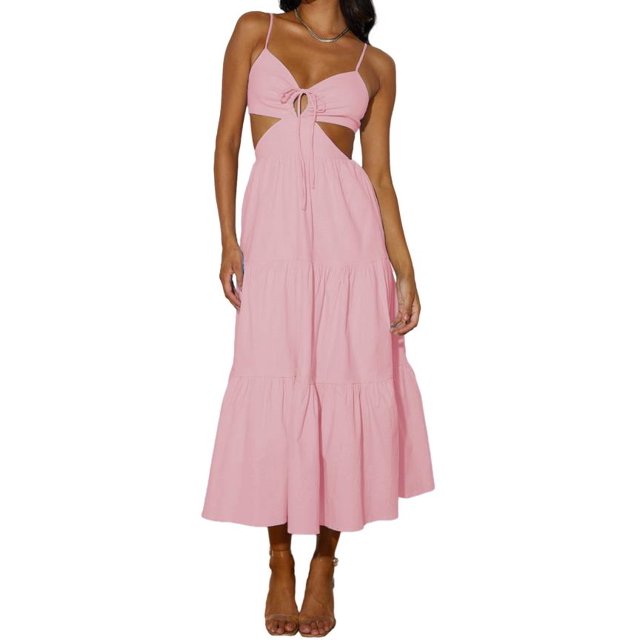 Kmbangi Robe Midi Cami d'Été pour Femmes Robe Fluide de Plage à Décolleté en V