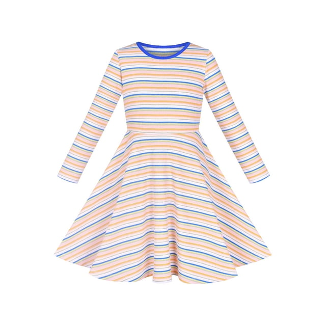 Robe Fille Manches Longues Rayée Coton Décontractée Usage Quotidien 5 Ans