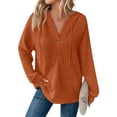thumbnail image 2 of UoCefik Blue Hoodie Women Lightweight Waffle Knit Button Up V Neck Sweatshirt Hooded Casual Drawstring Long Sleeve Pullover Fall Trendy Comfy Shirts Orange L, 2 of 3