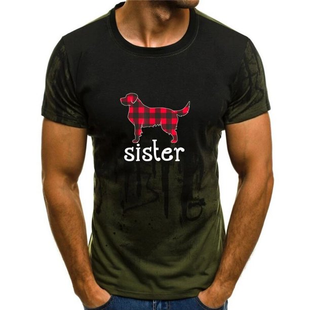 Camiseta de hermana a cuadros rojos-Camiseta de pijama familiar a juego de Navidad Labrador negro-Hombres