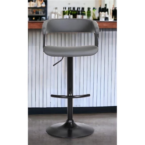 HomeRoots 534473 Contemporary Gray & Black Faux Leather with Metal Swivel Adjustable Height Bar Chair