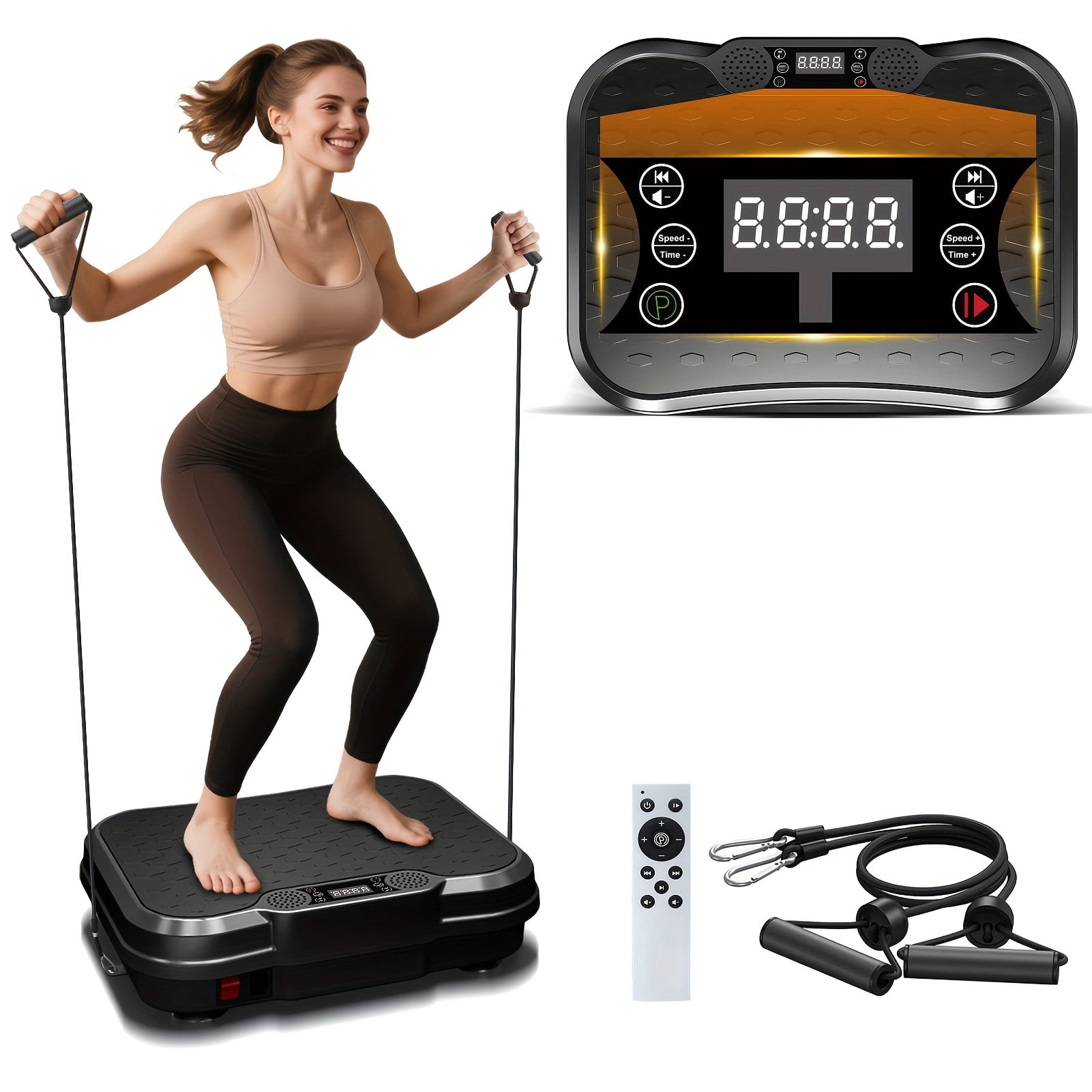 330LB Vibration Platform, Lymphatic Detox Fat Burning Machine with Remote & 2 Ropes, Battery-Free Wireless Home Fitness Equipment for Men and Women